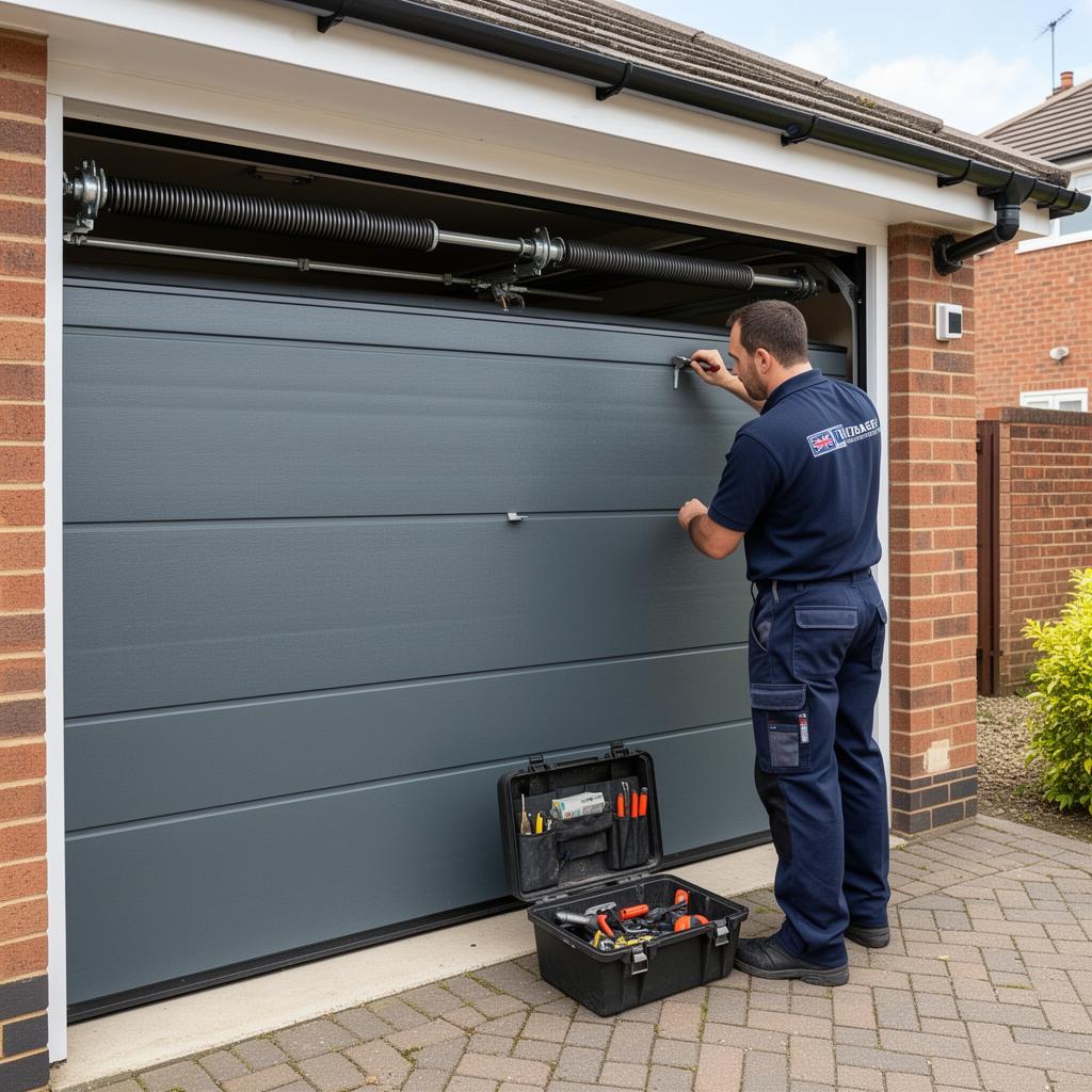 Preston Garage Door Repair service van outside a local home